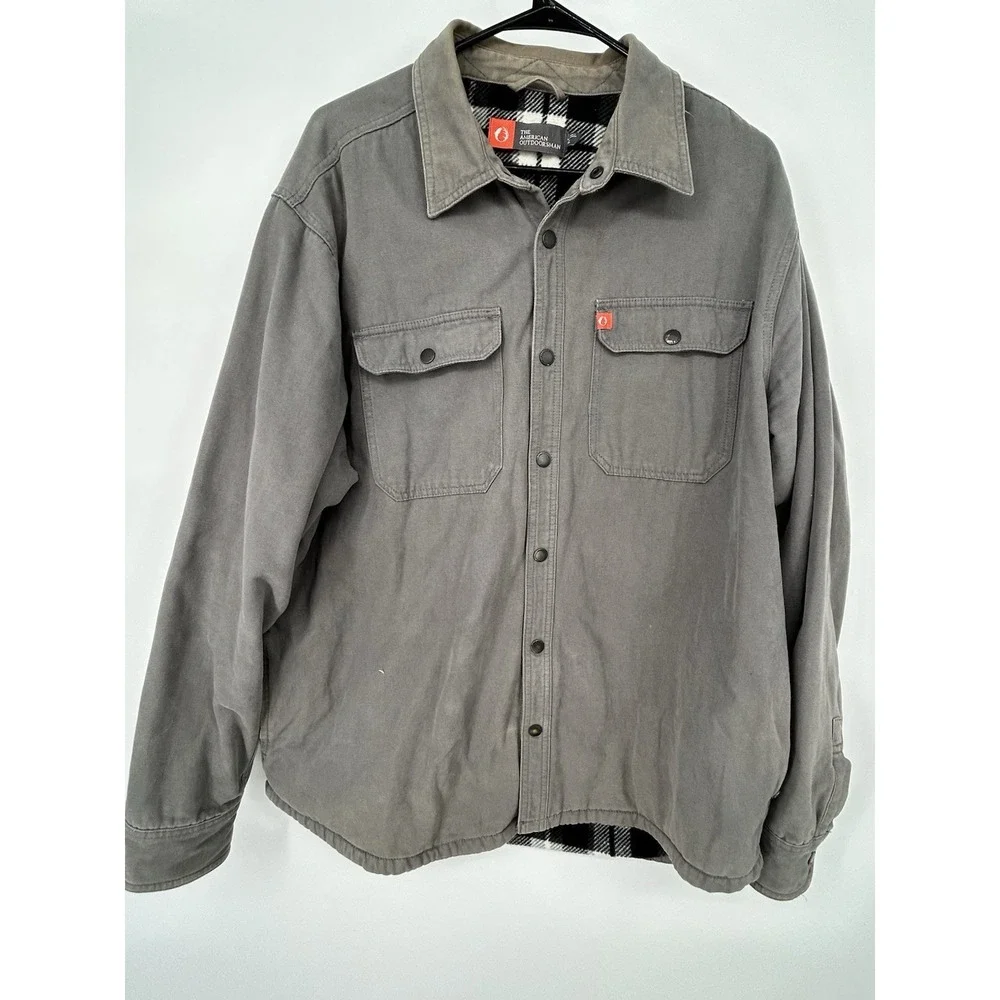 The American Outdoorsman Gray Fleece Lined Long Sleeve Snap Shirt Jacket size XL